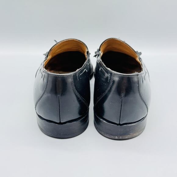 Johnston & Murphy Shoes Mens 10 Black Leather Tassel Loafers Made USA Vtg main image 10